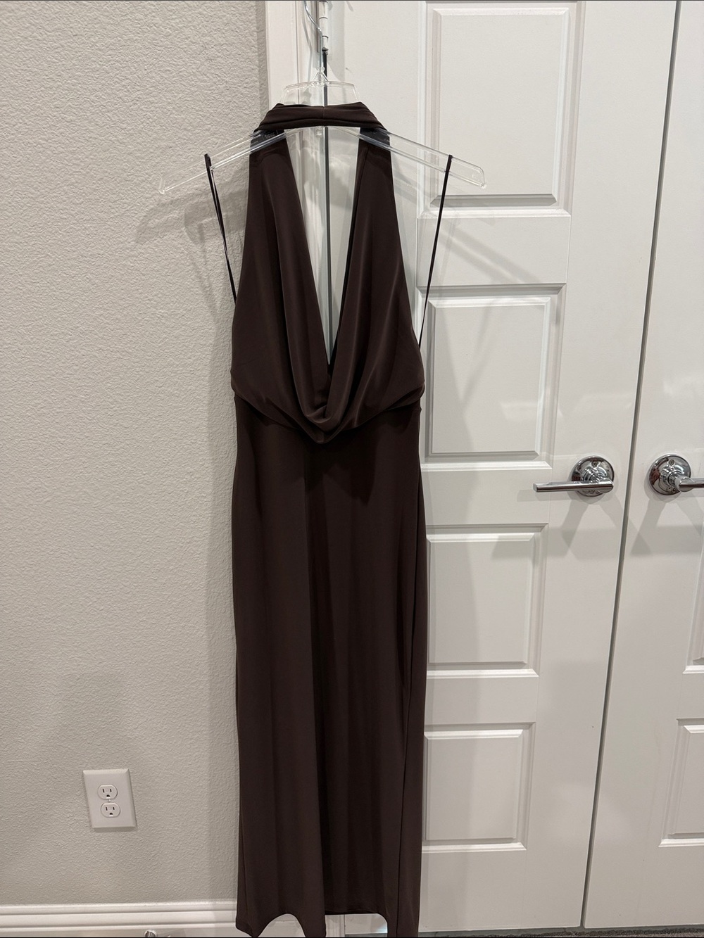 Aritzia Brown Halter Draped Maxi Dress